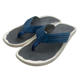 Mens Olukai Ulele 10435-7S26 Synthetic Flip Flop Thong Sandal 10M Blue Slip-On